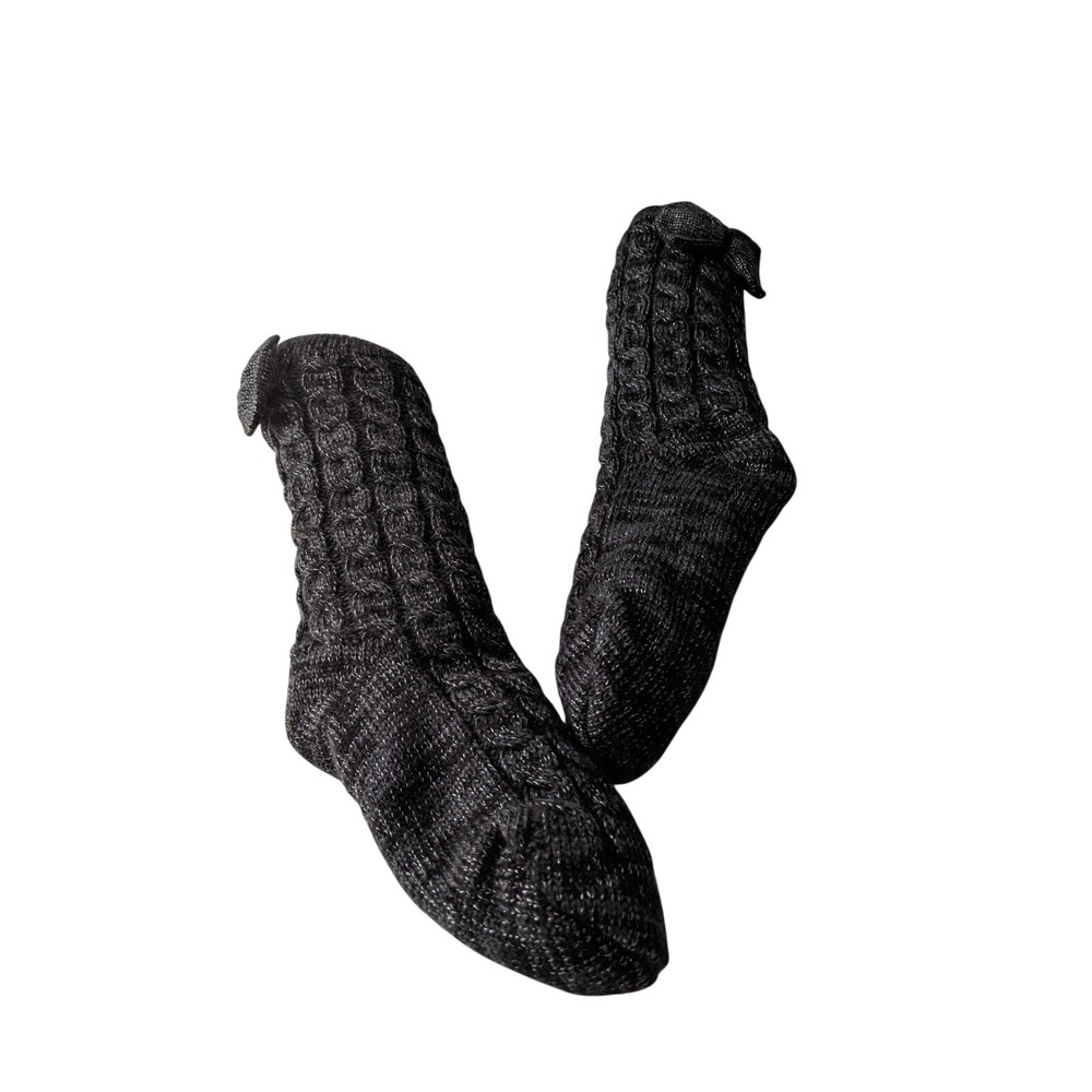 UGG Womens Charcoal Grey Cable Knit Fleece Lined Slipper Socks with Bows Sparkle